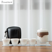 Keraminis kelioninis Kung Fu arbatos rinkinys arbatos reikmenų rinkinys Kelioninis maišelis Vienas arbatinukas Keturi arbatinukai Porcelianinis stiklinis arbatos puodelis ir puodelių rinkinys Verslo dovana