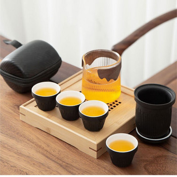 Керамичен сервиз за чай Kung Fu за пътуване Пътна чанта за чай Един чайник Четири чаени чаши Порцеланова стъклена кана за чай и комплект чаши Бизнес подарък