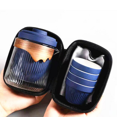 Keraminis kelioninis Kung Fu arbatos rinkinys arbatos reikmenų rinkinys Kelioninis maišelis Vienas arbatinukas Keturi arbatinukai Porcelianinis stiklinis arbatos puodelis ir puodelių rinkinys Verslo dovana