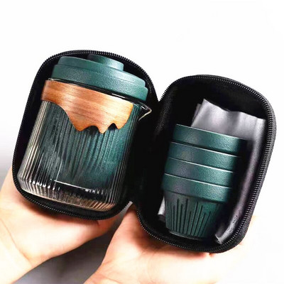 Keraminis kelioninis Kung Fu arbatos rinkinys arbatos reikmenų rinkinys Kelioninis maišelis Vienas arbatinukas Keturi arbatinukai Porcelianinis stiklinis arbatos puodelis ir puodelių rinkinys Verslo dovana