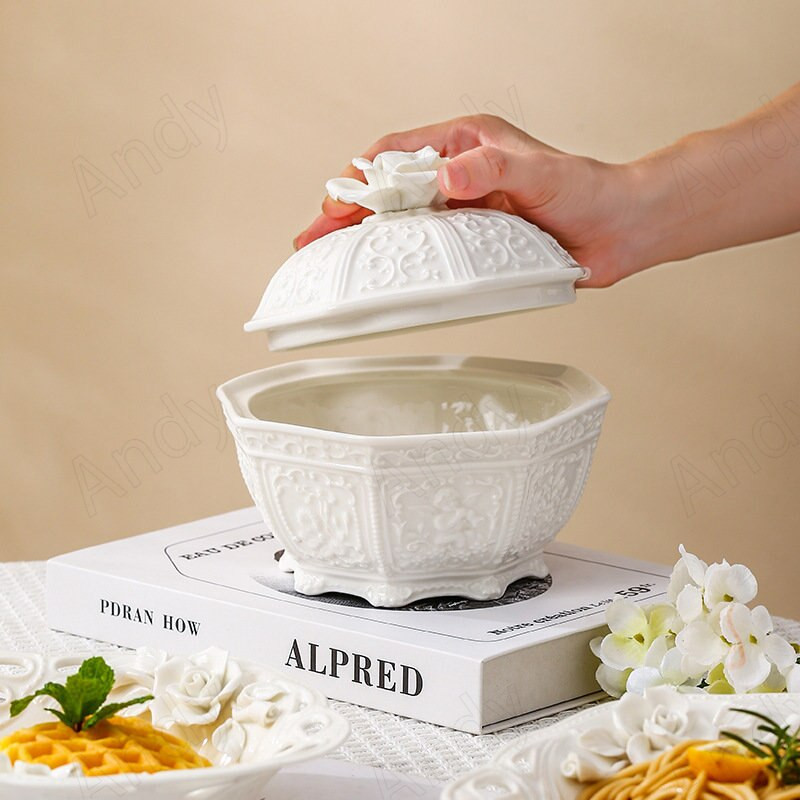 Rankinis keraminių puodelių ir lėkštučių rinkinys Kūrybinis reljefinių gėlių restoranas Desertinis patiekalas Europietiška popietės arbata Vaisių salotų lėkštės