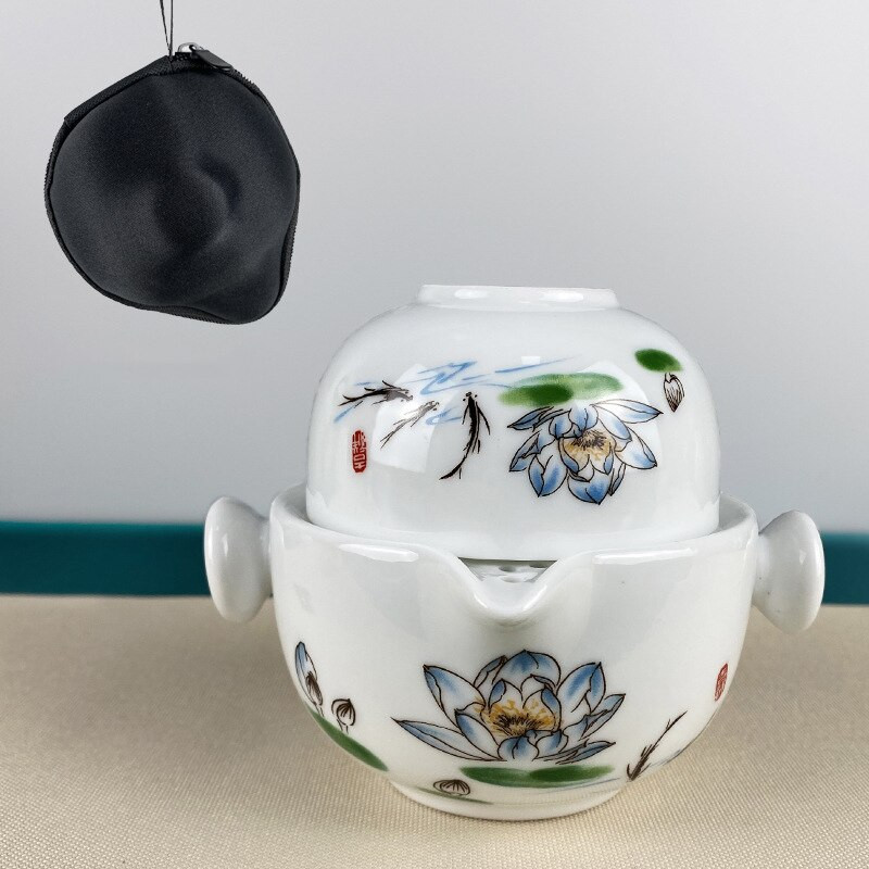 Kerámia teáskészlet 1 edény 1 csészével, kiváló minőségű elegáns és könnyű Gaiwan, gyönyörű és könnyű teáskanna, kung fu teakészlet