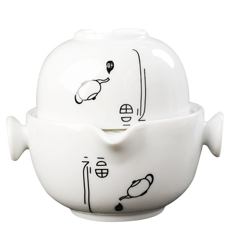 Kerámia teáskészlet 1 edény 1 csészével, kiváló minőségű elegáns és könnyű Gaiwan, gyönyörű és könnyű teáskanna, kung fu teakészlet