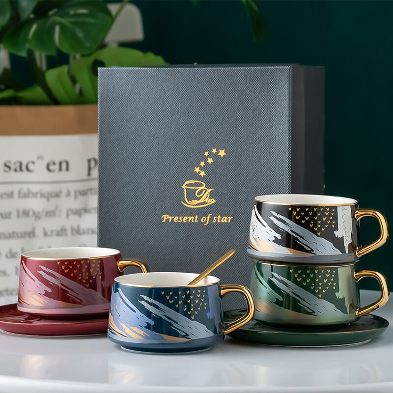 Kreativna keramička šalica za kavu, tanjurić, set žličica, 200 ml cvjetne šalice za čaj, nordijska napredna šalica za čaj, porculan