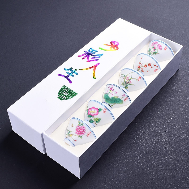 6 db/tétel Kerámia teáscsésze díszdobozban Oolong tea Kis csészék Boutique porcelán teáskészlet Kiegészítők Mester személyes egypohár