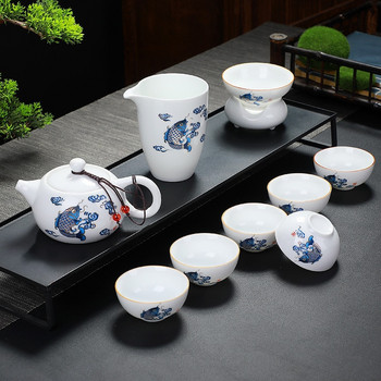 Комплект от 10 бр. Китайски кунг-фу Пътуващ сервиз за чай Керамична преносима чаша за чай Порцеланов сервиз Gaiwan Чаши за чай Чаша за чайна церемония Чайник