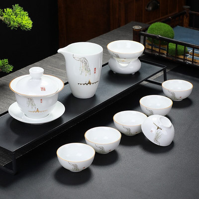 10 db-os készlet Kínai Kung Fu utazási teáskészlet Kerámia hordozható teáscsésze porcelán szervíz Gaiwan teáscsészék Bögre teaceremónia teáskanna