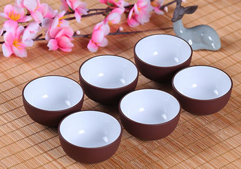 Творчески 6PCS чаша за чай с лилава глина, чаша за чай пуер YiXing Purple Teacup, китайски кунг-фу чаши Подарък от китайски порцелан