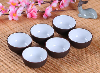 Творчески 6PCS чаша за чай с лилава глина, чаша за чай пуер YiXing Purple Teacup, китайски кунг-фу чаши Подарък от китайски порцелан