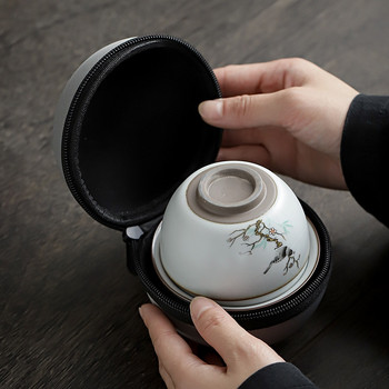 Highend Ceramics Travel Kung Fu Tea Set Gaiwan Portable Teaware Quick Cup One Pot and Two Cups Outdoor Teapot Drinkware