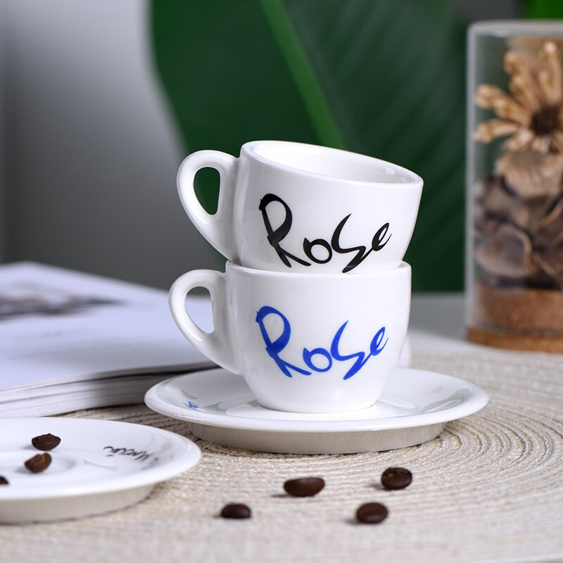 Retro Alphabet Espresso šalice s tanjurićima 80ml/2.5oz Set keramičkih šalica za kavu Male demitasse šalice Set malenih šalica za kavu