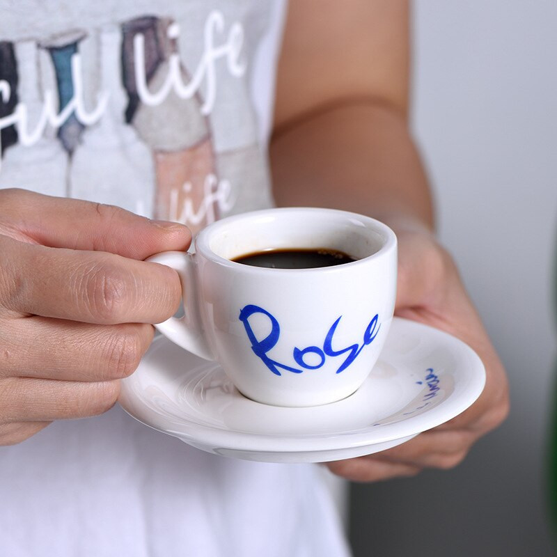 Retro Alphabet Espresso šalice s tanjurićima 80ml/2.5oz Set keramičkih šalica za kavu Male demitasse šalice Set malenih šalica za kavu