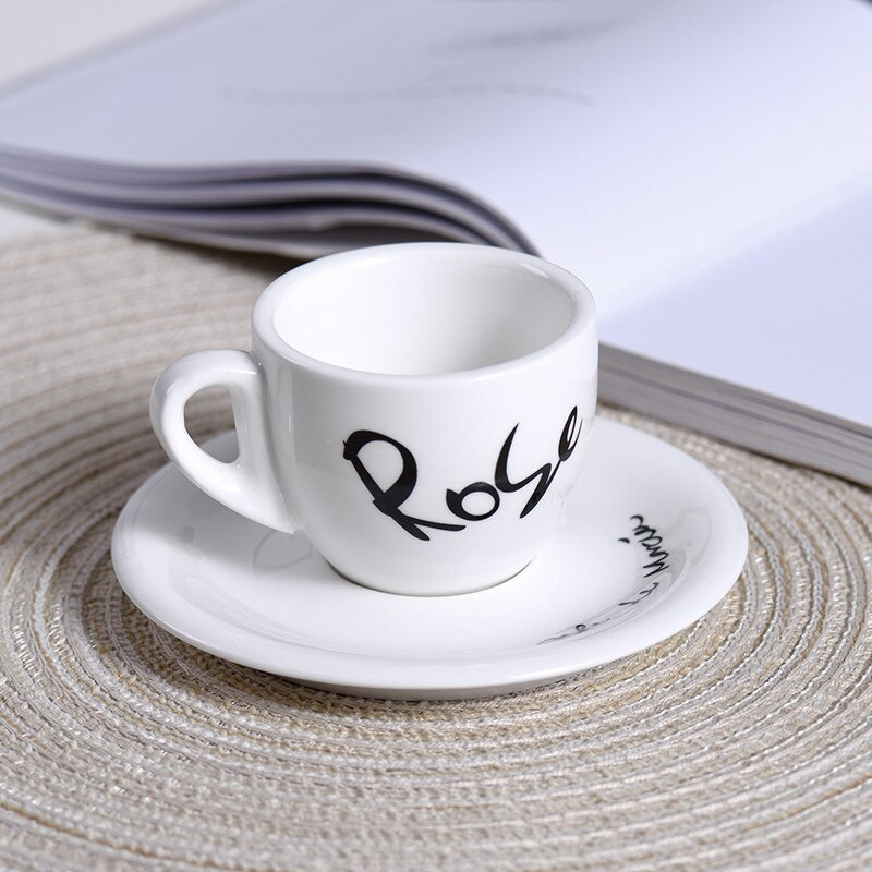 Retro Alphabet Espresso šalice s tanjurićima 80ml/2.5oz Set keramičkih šalica za kavu Male demitasse šalice Set malenih šalica za kavu