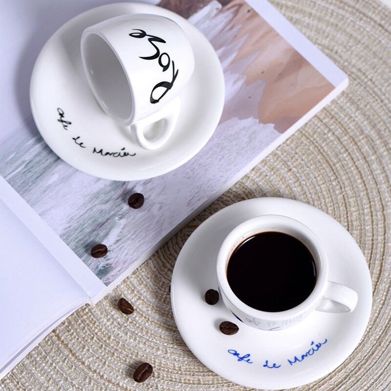 Retro Alphabet Espresso šalice s tanjurićima 80ml/2.5oz Set keramičkih šalica za kavu Male demitasse šalice Set malenih šalica za kavu