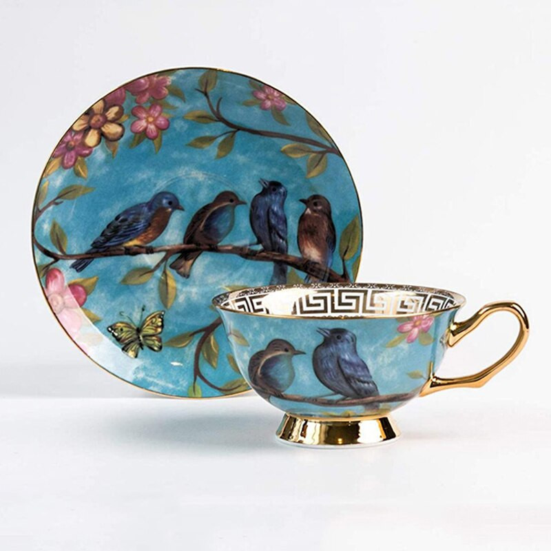 Vintage Art Bone China Izvrsna šalica za kavu sa žličicom Set šalica za čaj i tanjurić u europskom stilu pogodan za sve vrste slobodnog vremena