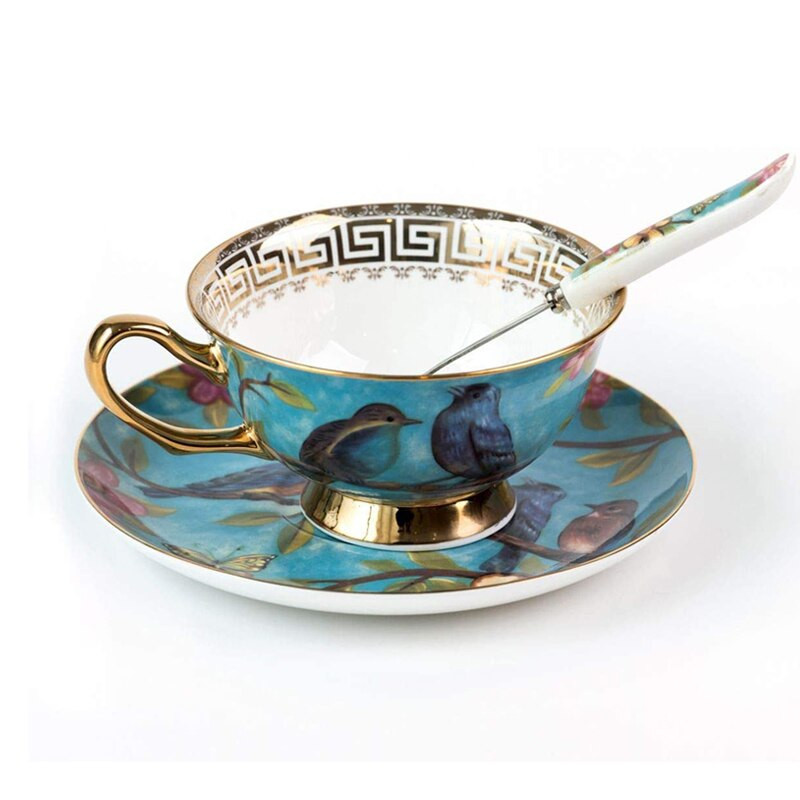 Vintage Art Bone China Izvrsna šalica za kavu sa žličicom Set šalica za čaj i tanjurić u europskom stilu pogodan za sve vrste slobodnog vremena
