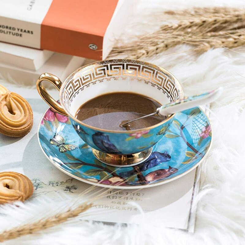 Vintage Art Bone China Izvrsna šalica za kavu sa žličicom Set šalica za čaj i tanjurić u europskom stilu pogodan za sve vrste slobodnog vremena