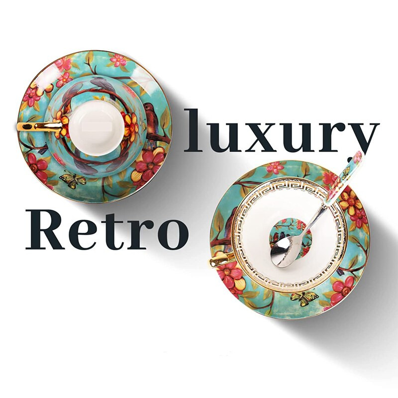 Vintage Art Bone China Izvrsna šalica za kavu sa žličicom Set šalica za čaj i tanjurić u europskom stilu pogodan za sve vrste slobodnog vremena