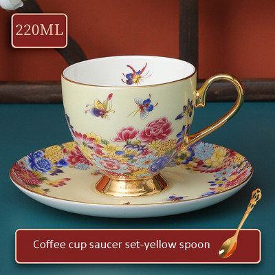Retro zománcozott kávéscsésze és csészealj doboz szett Exquisite Bone China könnyű luxus délutáni tea csésze készlet otthoni ivóeszköz ajándék