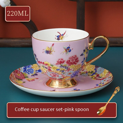 Retro zománcozott kávéscsésze és csészealj doboz szett Exquisite Bone China könnyű luxus délutáni tea csésze készlet otthoni ivóeszköz ajándék