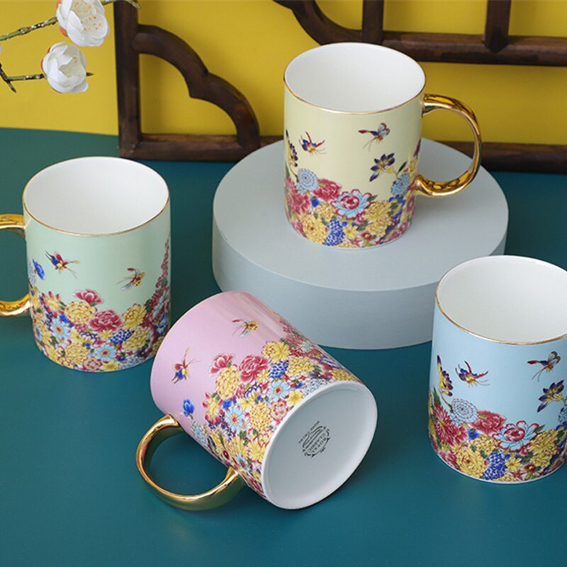 Retro zománcozott kávéscsésze és csészealj doboz szett Exquisite Bone China könnyű luxus délutáni tea csésze készlet otthoni ivóeszköz ajándék