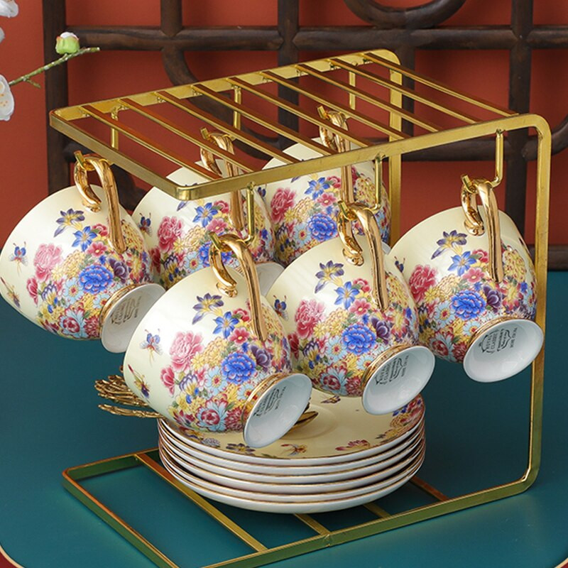 Retro zománcozott kávéscsésze és csészealj doboz szett Exquisite Bone China könnyű luxus délutáni tea csésze készlet otthoni ivóeszköz ajándék