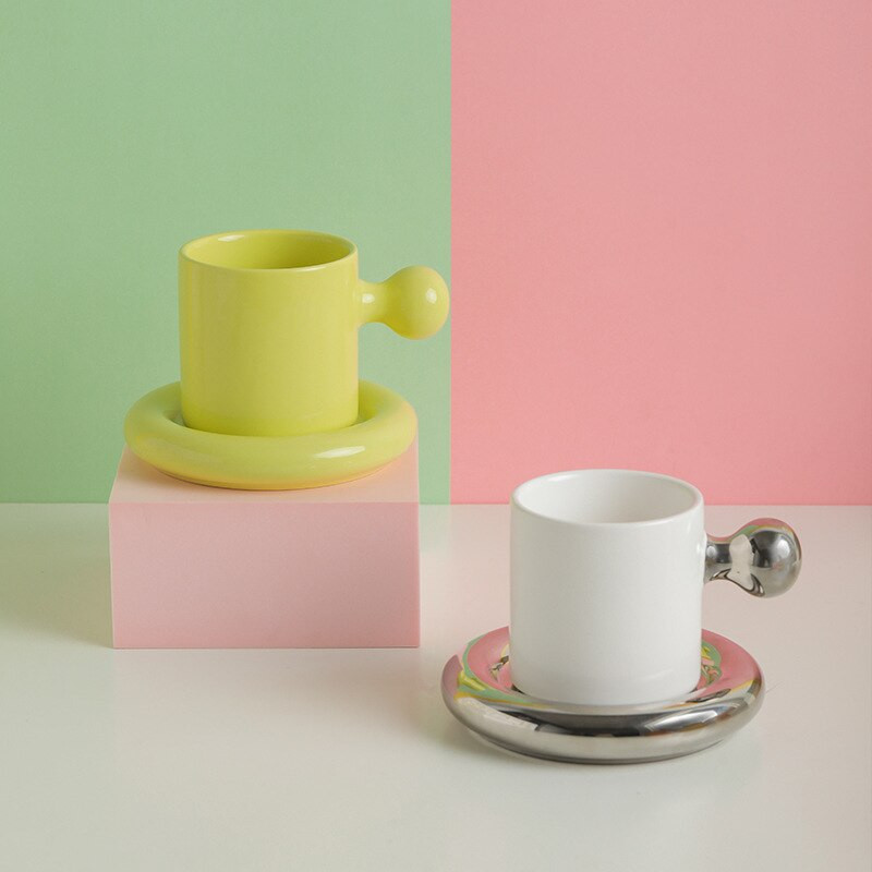 Holaroom Macaron színes kávés csészealj Praktikus tejes tea ivócsésze kerámia csésze kávés bögre Desszert csészealj készlet Italkészlet