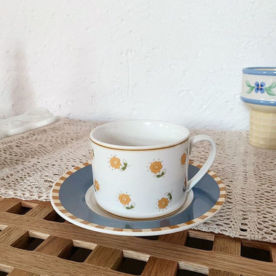 Holaroom cu model de flori din ceramică, ceai cu lapte, ceașcă de băut, ceașcă de cafea, ceașcă de cafea practică, farfurie, set de cești durabil, veselă de bucătărie