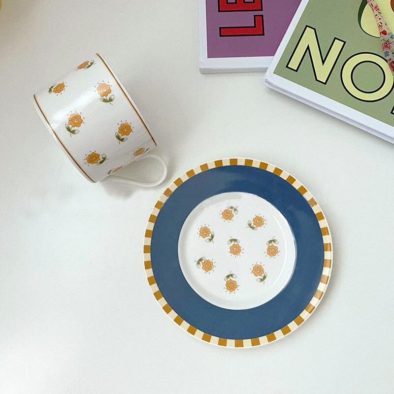 Holaroom cu model de flori din ceramică, ceai cu lapte, ceașcă de băut, ceașcă de cafea, ceașcă de cafea practică, farfurie, set de cești durabil, veselă de bucătărie