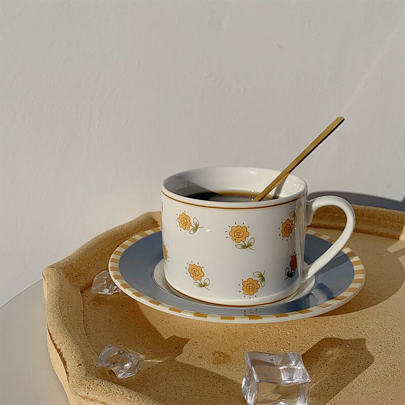 Holaroom cu model de flori din ceramică, ceai cu lapte, ceașcă de băut, ceașcă de cafea, ceașcă de cafea practică, farfurie, set de cești durabil, veselă de bucătărie