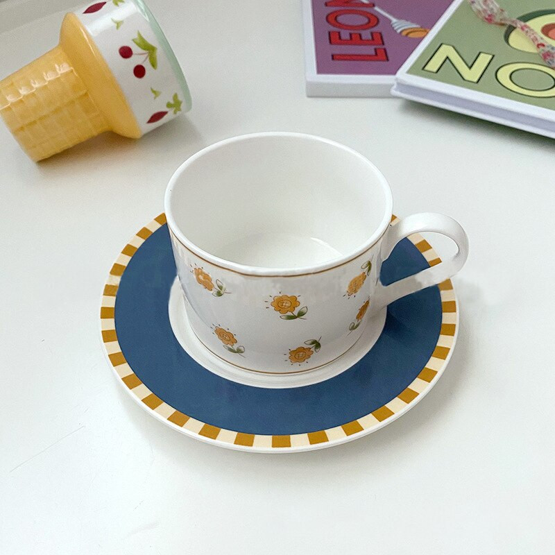 Holaroom cu model de flori din ceramică, ceai cu lapte, ceașcă de băut, ceașcă de cafea, ceașcă de cafea practică, farfurie, set de cești durabil, veselă de bucătărie