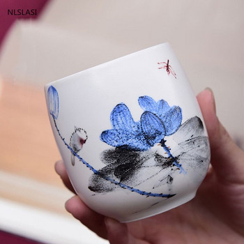 4 τμχ/σετ Jingdezhen κεραμικό φλιτζάνι τσαγιού Μπολ τσαγιού ζωγραφισμένα στο χέρι Φλιτζάνια κρασιού καφέ μπλε και άσπρο σετ τσαγιού Ποτό προμήθειες 220ml