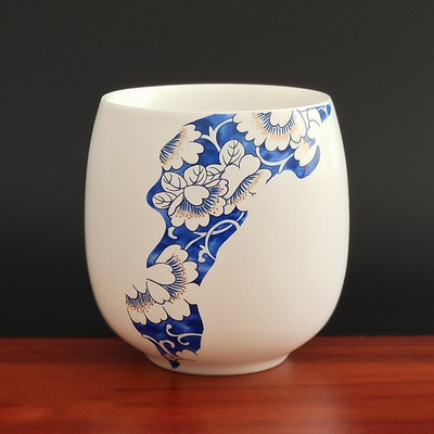 4 buc/set Jingdezhen ceai din ceramica castron pentru ceai, cafea pictate manual, cani de vin, set de ceai albastru si alb, consumabile pentru bauturi 220 ml