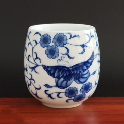 4 buc/set Jingdezhen ceai din ceramica castron pentru ceai, cafea pictate manual, cani de vin, set de ceai albastru si alb, consumabile pentru bauturi 220 ml