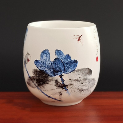 4 buc/set Jingdezhen ceai din ceramica castron pentru ceai, cafea pictate manual, cani de vin, set de ceai albastru si alb, consumabile pentru bauturi 220 ml