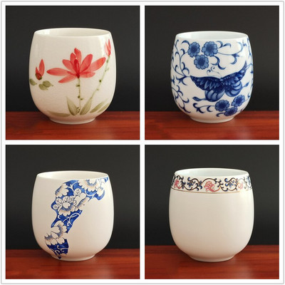 4 buc/set Jingdezhen ceai din ceramica castron pentru ceai, cafea pictate manual, cani de vin, set de ceai albastru si alb, consumabile pentru bauturi 220 ml