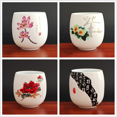 4 buc/set Jingdezhen ceai din ceramica castron pentru ceai, cafea pictate manual, cani de vin, set de ceai albastru si alb, consumabile pentru bauturi 220 ml