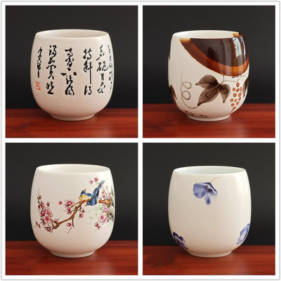 4 buc/set Jingdezhen ceai din ceramica castron pentru ceai, cafea pictate manual, cani de vin, set de ceai albastru si alb, consumabile pentru bauturi 220 ml