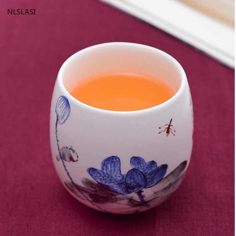 4 buc/set Jingdezhen ceai din ceramica castron pentru ceai, cafea pictate manual, cani de vin, set de ceai albastru si alb, consumabile pentru bauturi 220 ml