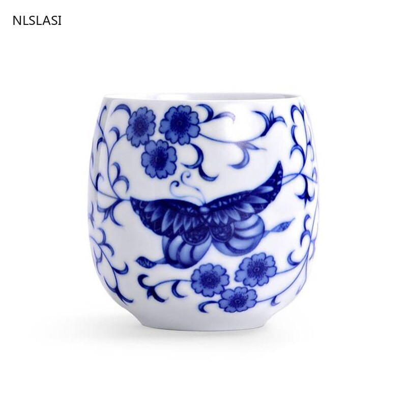 4 buc/set Jingdezhen ceai din ceramica castron pentru ceai, cafea pictate manual, cani de vin, set de ceai albastru si alb, consumabile pentru bauturi 220 ml