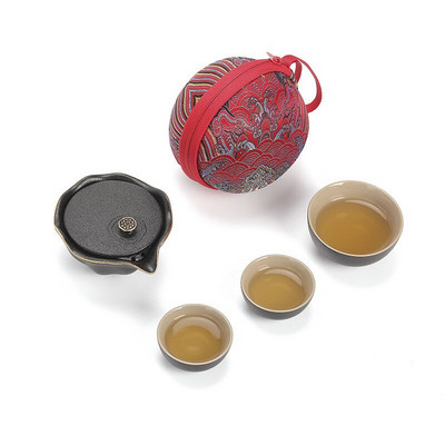 Juoda keramika Raudona keramika Vienas puodas Trys puodeliai arbatos rinkiniai Nešiojami kelionių namų biuro puodeliai Keraminės arbatos kavos indelis su maišeliu