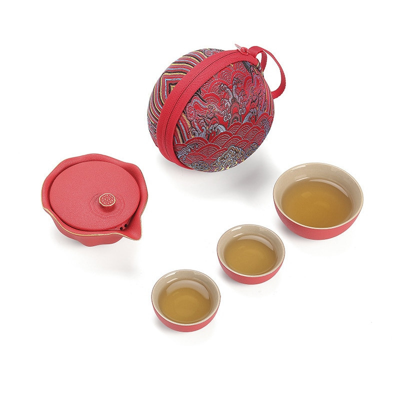 Juoda keramika Raudona keramika Vienas puodas Trys puodeliai arbatos rinkiniai Nešiojami kelionių namų biuro puodeliai Keraminės arbatos kavos indelis su maišeliu