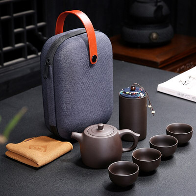 Hordozható kungfu teaszett utazási kültéri irodai egyszerű használatú kínai lila homokteás csészék teáskészletek utazótáskával Ingyenes kiszállítás