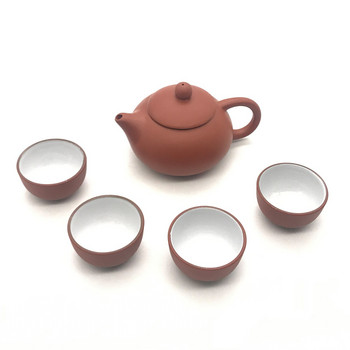 Комплект чайник Soffe с лилав пясък и керамика Chiness Kung Fu с 4 мини чаши и 1 тенджера, подходящ за домашен офис, комплект за чай, съдове и прибори