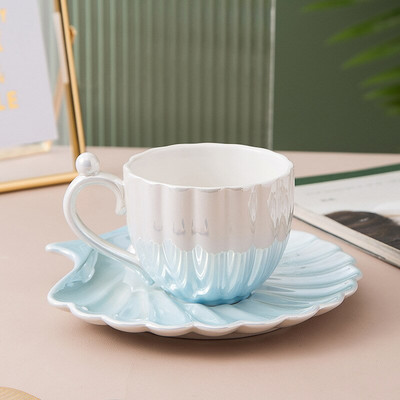 Holaroom Set de farfurii cești cu coajă de perle cu gradient, cană de cafea din ceramică durabilă, bucătărie practică, lapte, ceai, apă, ceai de băut