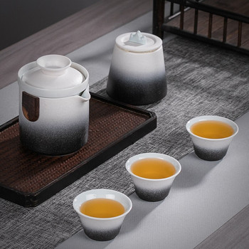 Китайски кунг-фу Пътуващ сервиз за чай Керамичен преносим чайник Порцеланов чайник Gaiwan Чаши за чай Чаена церемония Чайник с пътна чанта
