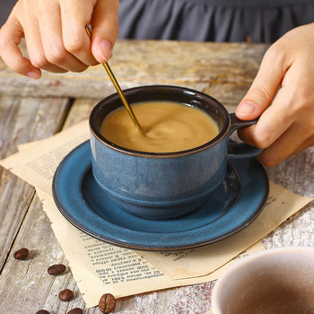 250 ml Керамична чаша за кафе и чинийка Лека луксозна ретро семпла чаша Следобеден чай Моден дизайн на чаша Закуска за пътуване Чаши лате D