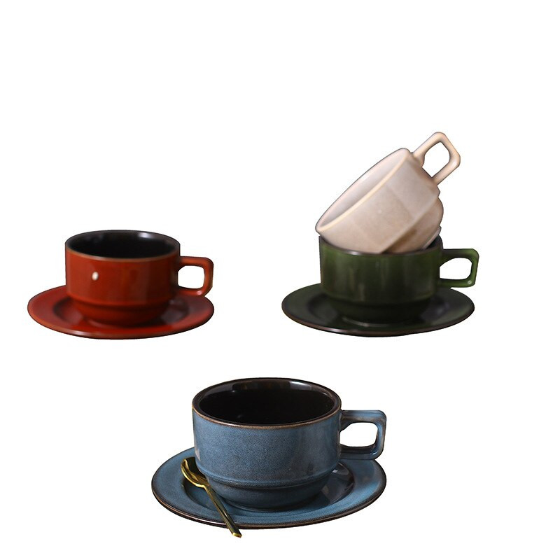 250 ml-es kerámia kávéscsésze és csészealj Könnyű luxus Retro egyszerű bögre Délutáni tea Divat bögre dizájn Utazási reggeli Latte csészék D