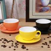 240-300 ml Macaron széles szájú kerámia cappuccino kávés bögre csésze csészealj készletekkel Simplicity európai vastag, színes eszpresszó csésze