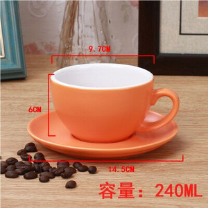 240-300 ml Macaron széles szájú kerámia cappuccino kávés bögre csésze csészealj készletekkel Simplicity európai vastag, színes eszpresszó csésze